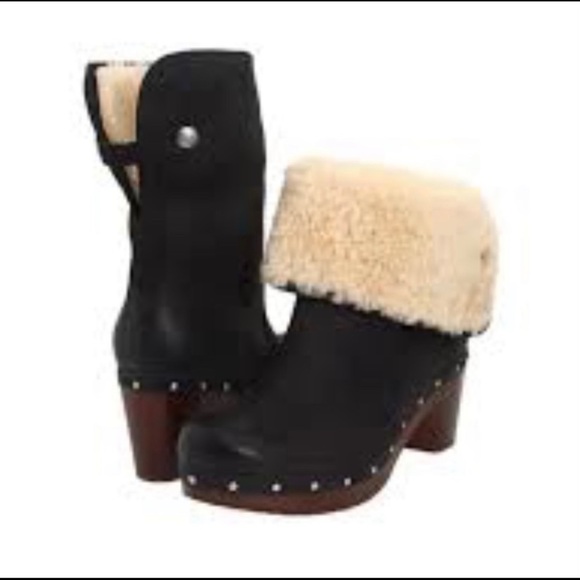 UGG Shoes - UGG Lynnea Black Suede Studded Fold Over Ankle Boots Size 7